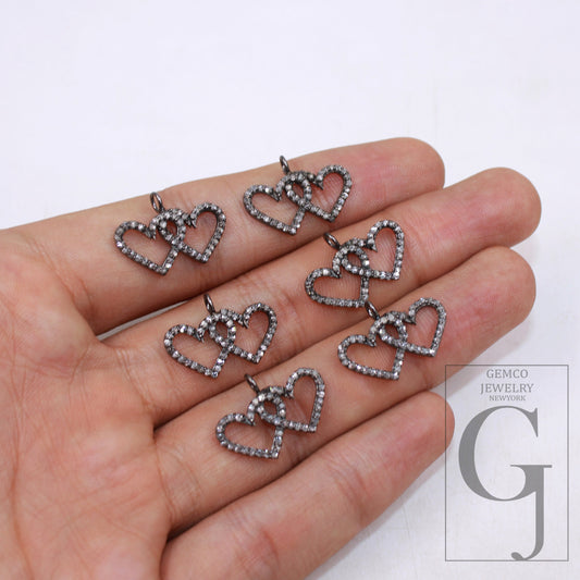 Love Pendant Pave Diamond Rosecut Pendant 925 Silver Pendant Handmade Diamond Pendant Interconnected Heart Shaped Diamond Charm Jewelry