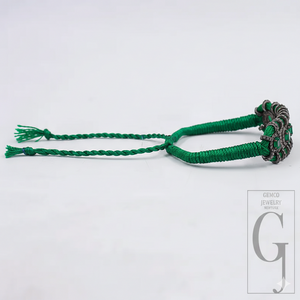 Natural Emarald Macrame Bracelet With Rosecut Pave Diamond In 925 Sterling Silver