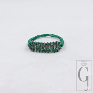 Natural Emarald Macrame Bracelet With Rosecut Pave Diamond In 925 Sterling Silver