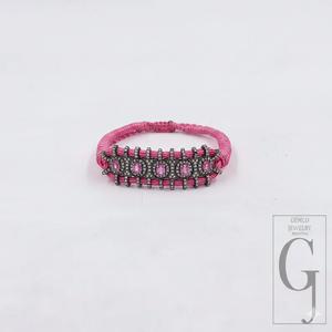 Designer Pink Macrame Bracelet – Pink Tourmaline With Pave Diamonds In 925 Sterling Silver