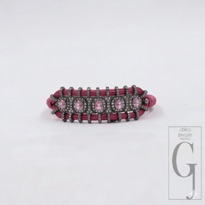 Designer Pink Macrame Bracelet – Pink Tourmaline With Pave Diamonds In 925 Sterling Silver