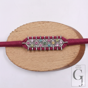 Beautiful Pink Macrame Bracelet – Multi Tourmaline With Pave Diamonds In 925 Sterling Silver