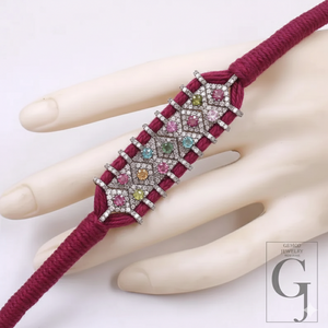 Beautiful Pink Macrame Bracelet – Multi Tourmaline With Pave Diamonds In 925 Sterling Silver
