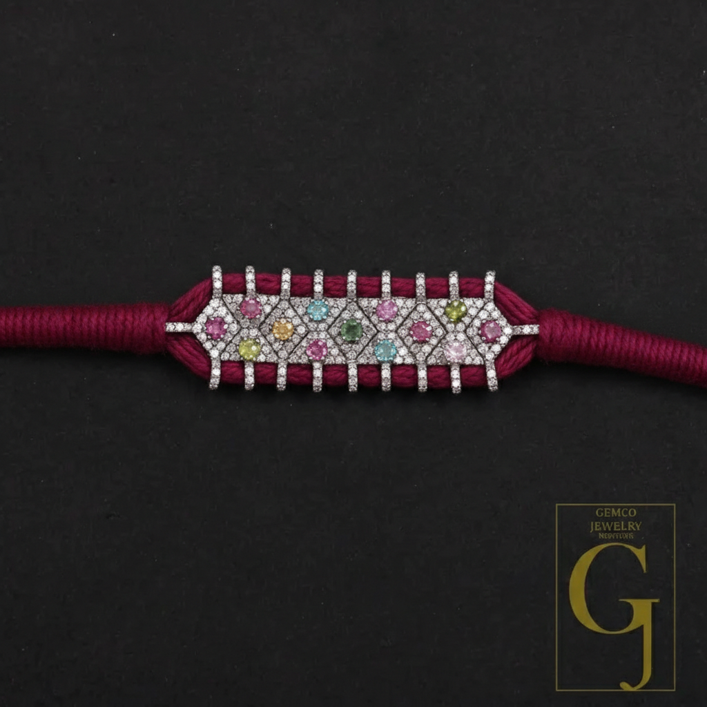 Beautiful Pink Macrame Bracelet – Multi Tourmaline With Pave Diamonds In 925 Sterling Silver