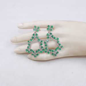 Natural Emerald Earrings with Rosecut Diamonds in 925 Sterling Silver – Handmade Luxury Jewelry