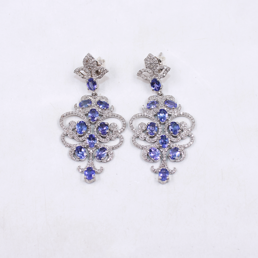 Handmade Sterling Silver Tanzanite Earrings with Diamonds