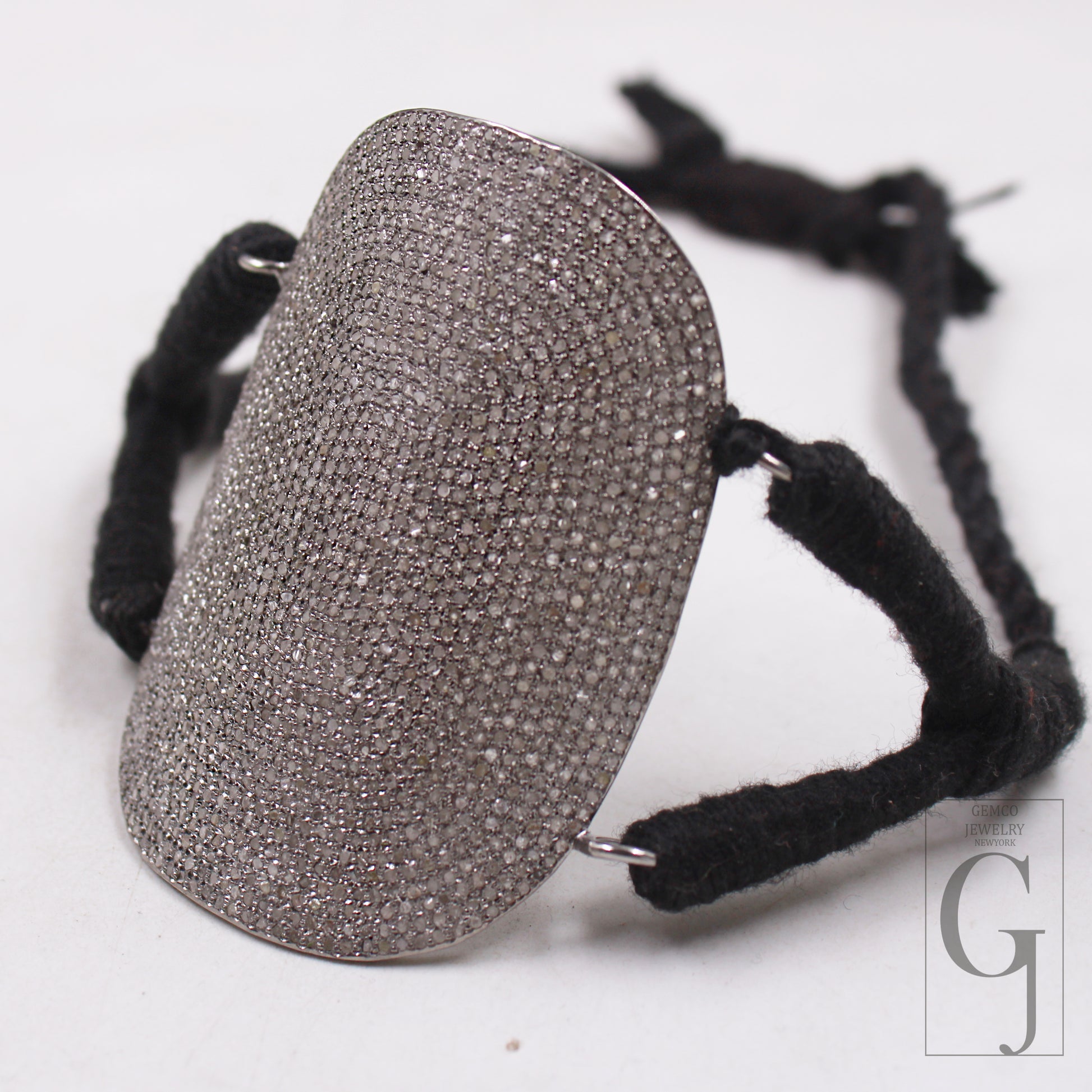 Black thread bracelet with diamond pave setting