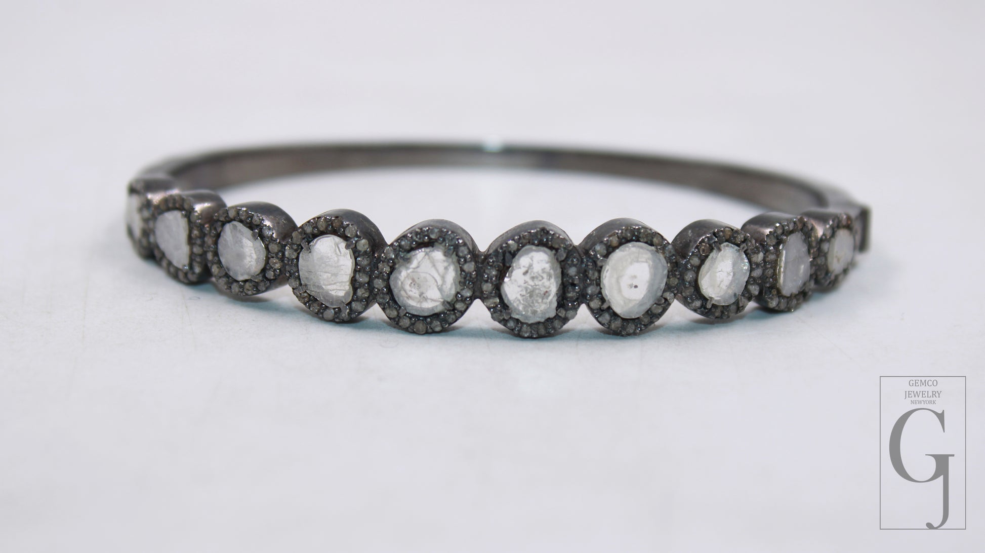 Antique finish flat diamond bracelet in pave setting