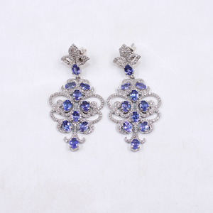 Handmade Sterling Silver Tanzanite Earrings with Diamonds