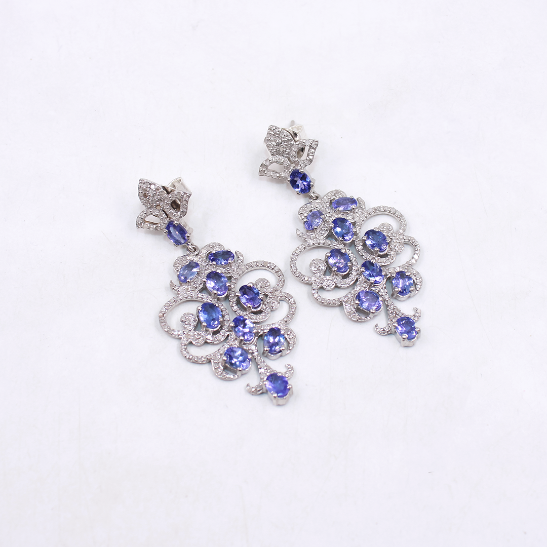 Handmade Tanzanite and Diamond Earrings Luxury Jewelry