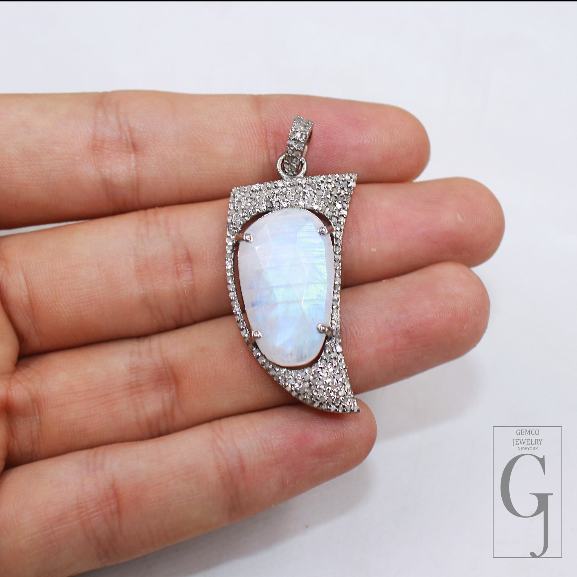Moonstone pendant charm handcrafted in sterling silver