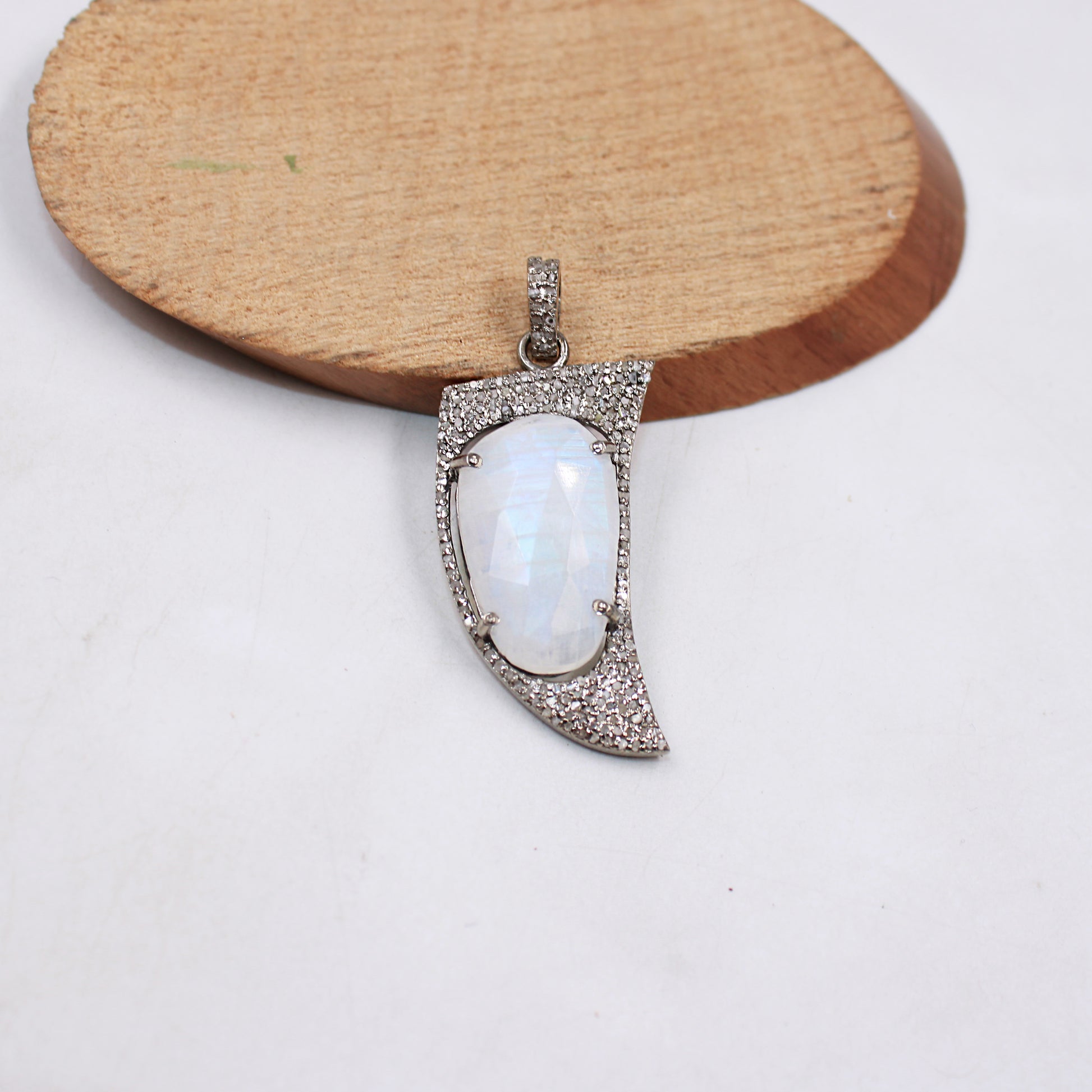 Luxury moonstone and diamond silver pendant