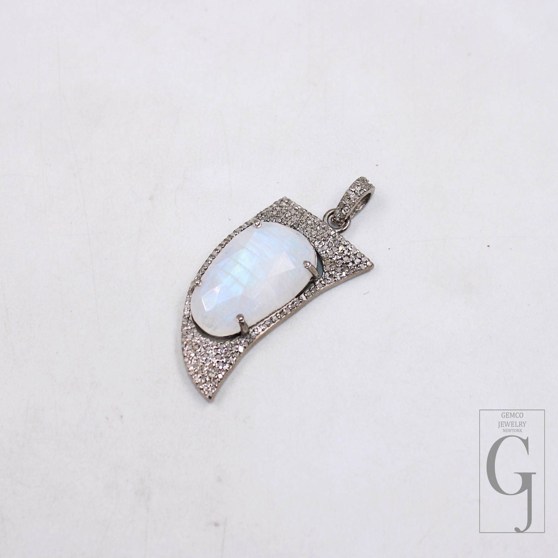 Designer moonstone pendant with pavé diamond detail