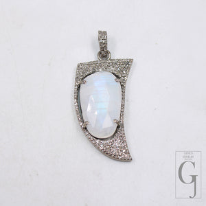silver moonstone pendant with rosecut diamonds