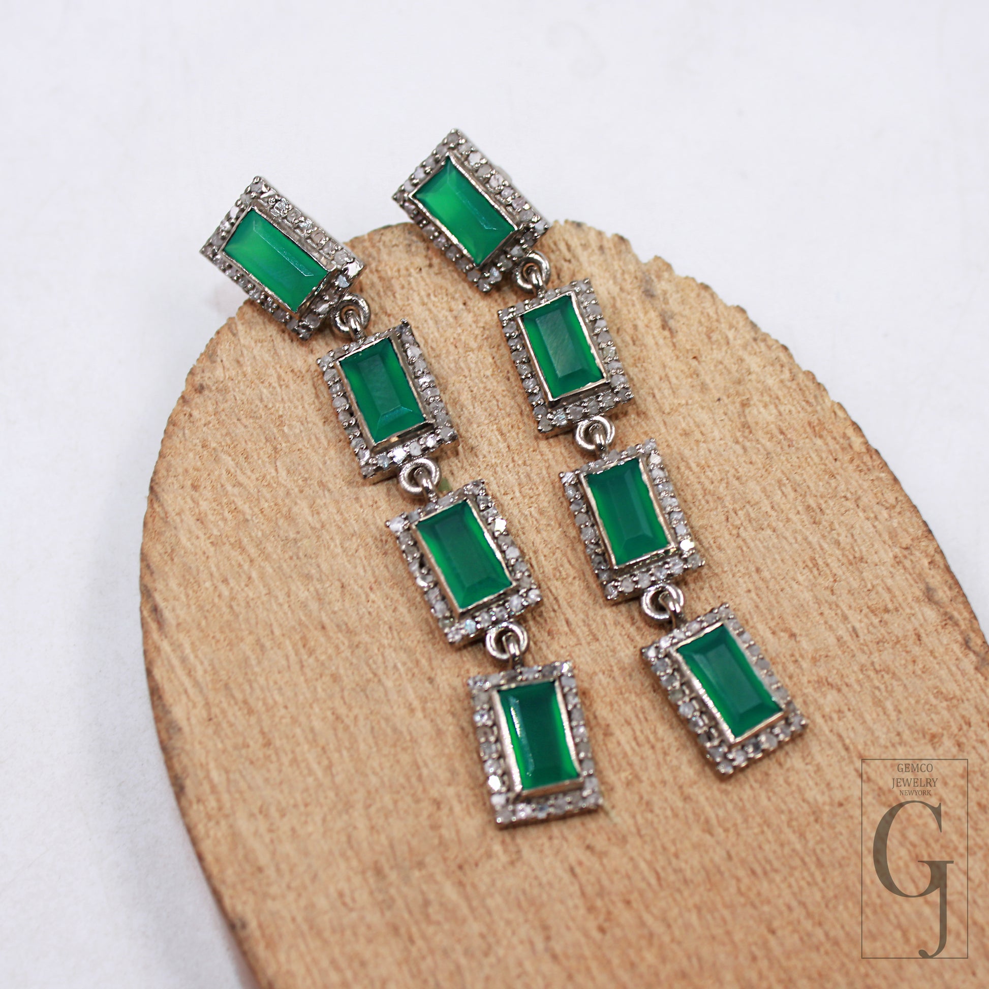 Handmade green onyx dangle earrings