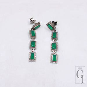 Fashionable long drop earrings with green onyx