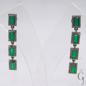 Rectangular green onyx earrings with pave setting