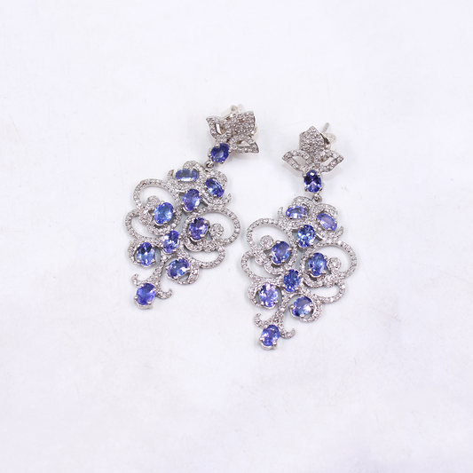 Unique Blue Tanzanite Drop Earrings with Sparkling Diamonds