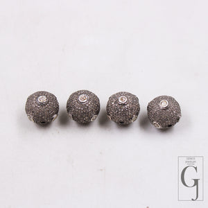 13mm Handmade Silver Bead with Diamond Accents