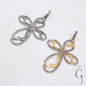 Handcrafted silver cross with pave set natural diamonds