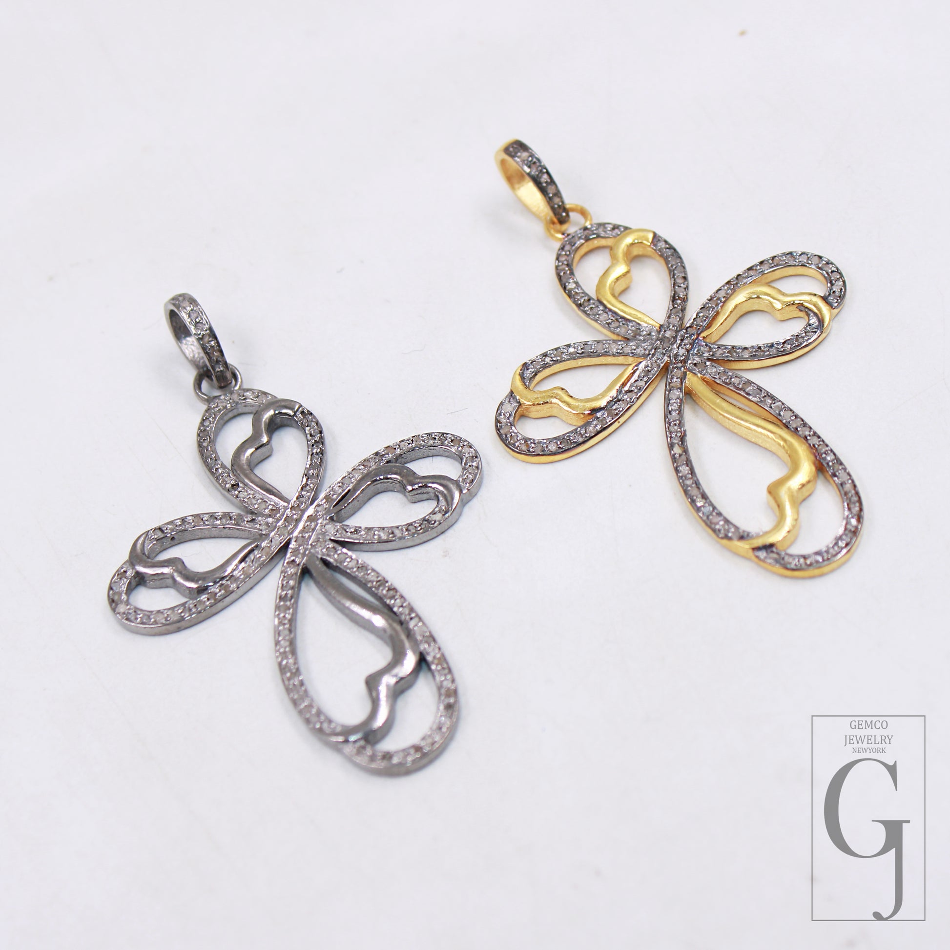 Elegant Heart-Design Cross Pendant in 925 Sterling Silver with Rose Cut Pave Diamonds – Handmade Charm Jewelry