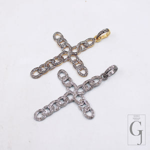 Silver religious pendant with rose cut pave diamonds