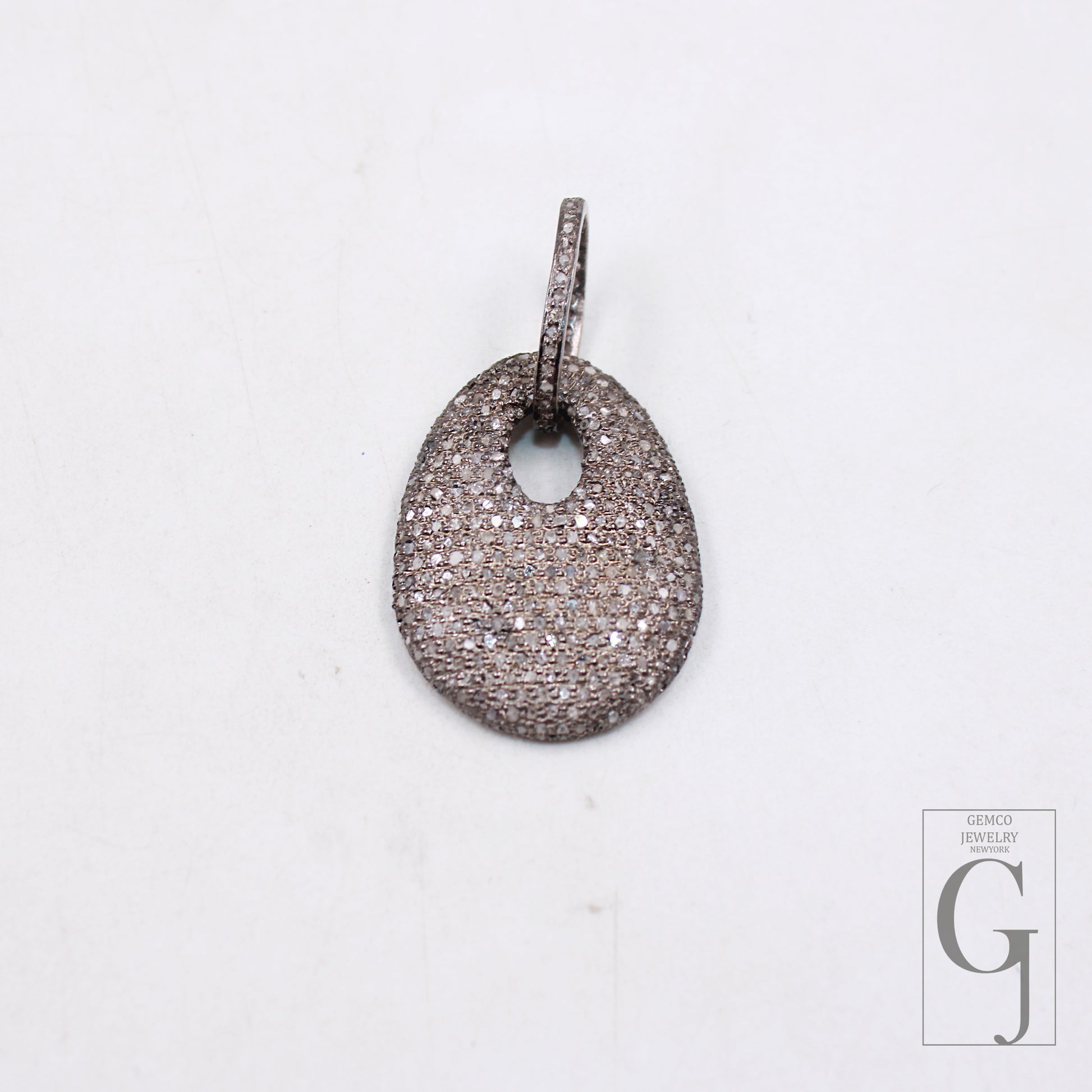 Handmade dog tag charm with rose cut diamonds