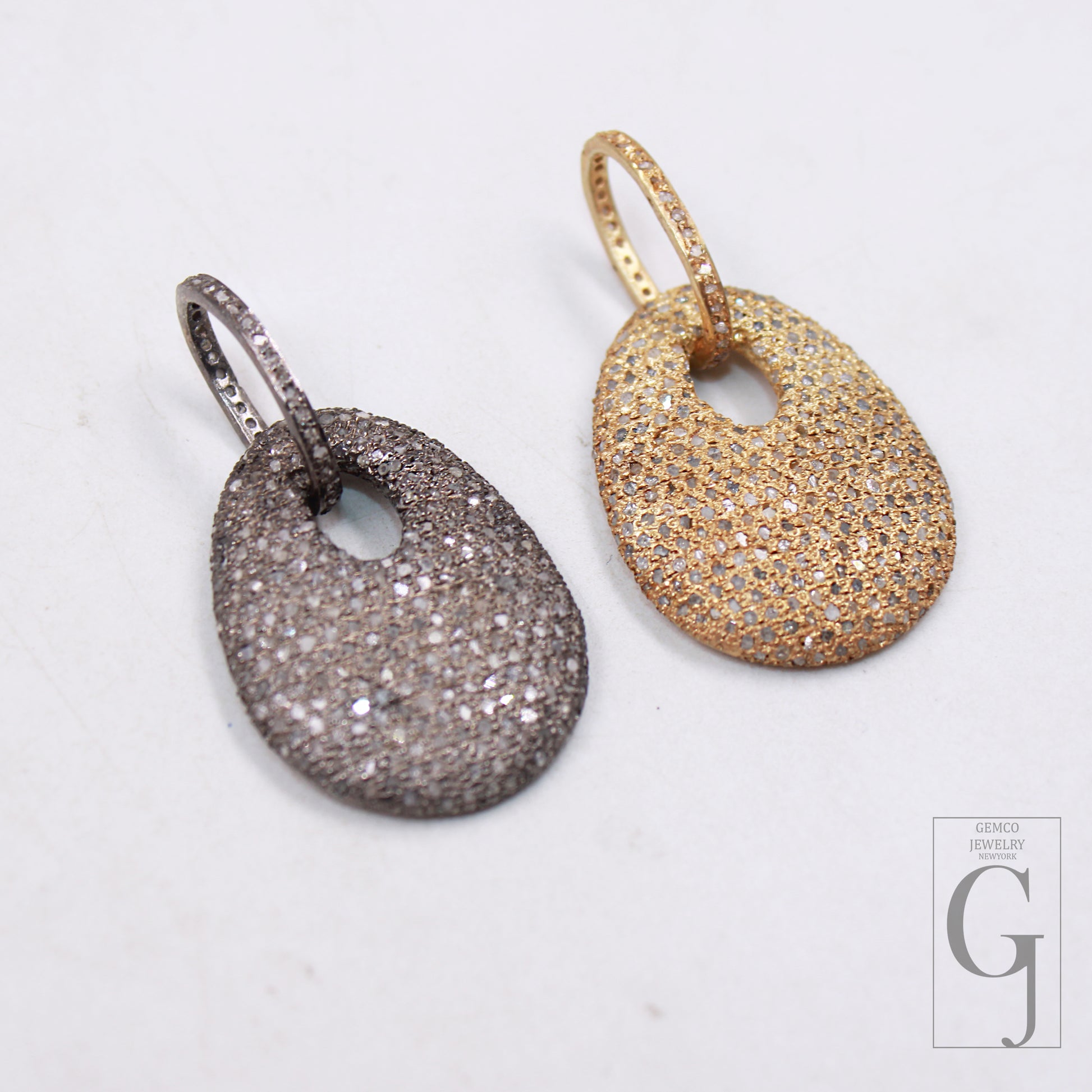 Dog tag charm in sterling silver and pave setting