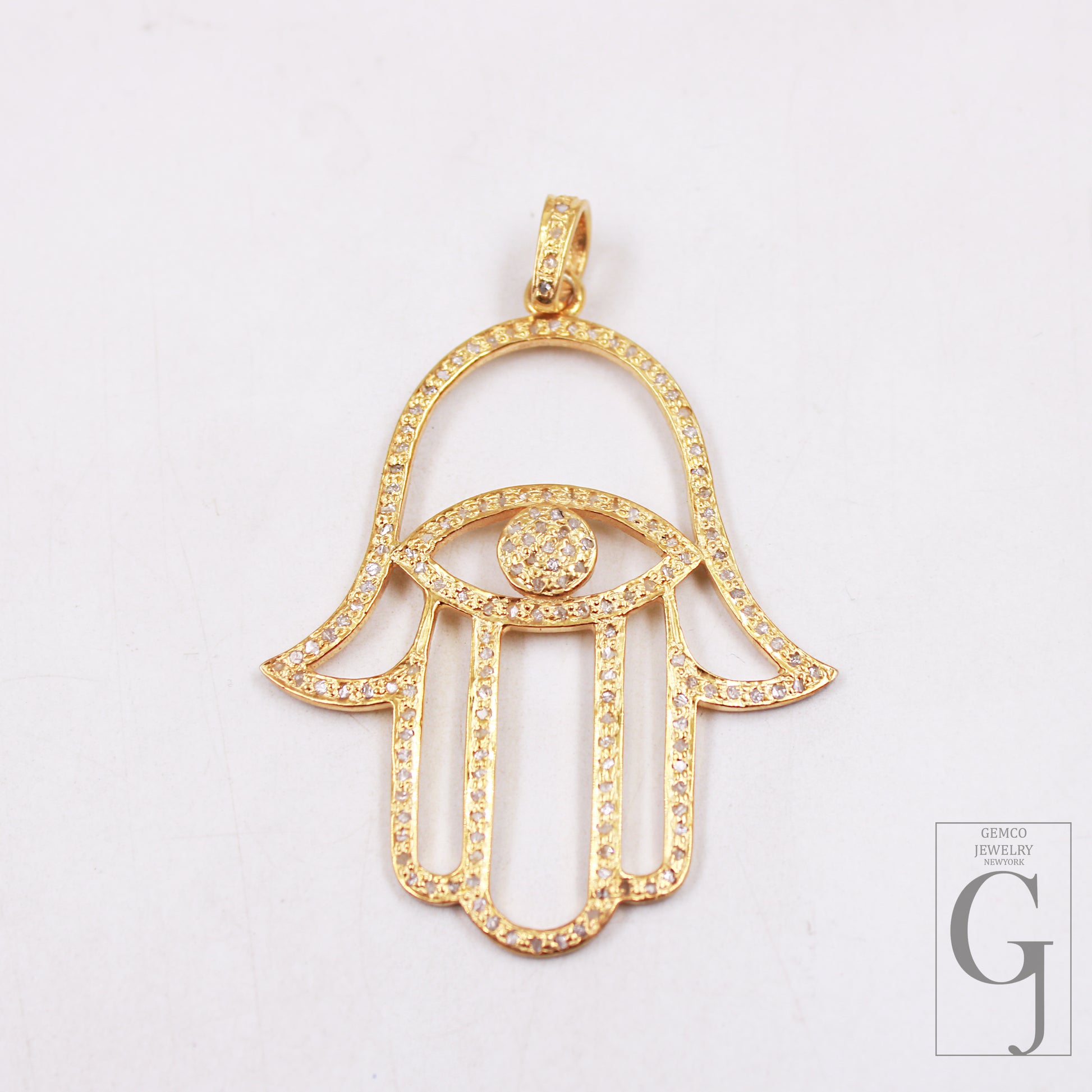 Antique finish gold Hamsa hand pendant