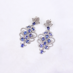 Unique Blue Tanzanite Drop Earrings with Sparkling Diamonds