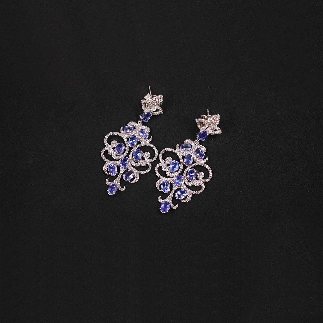 Gift for Her – Tanzanite and Diamond Earrings in 925 Silver