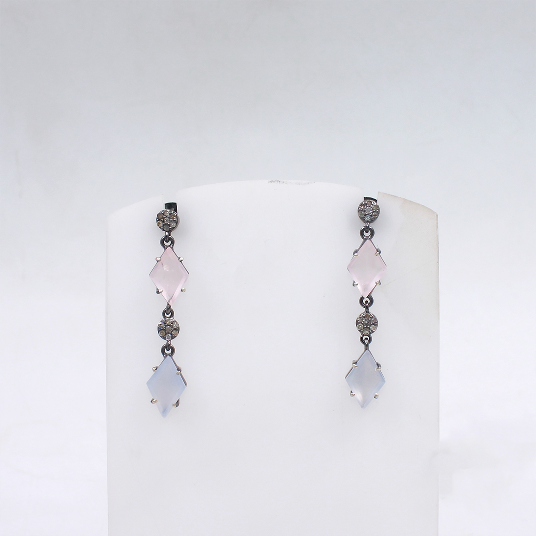 Lightweight chalcedony gemstone earrings in 925 sterling silver with diamonds