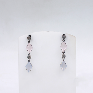 Lightweight chalcedony gemstone earrings in 925 sterling silver with diamonds