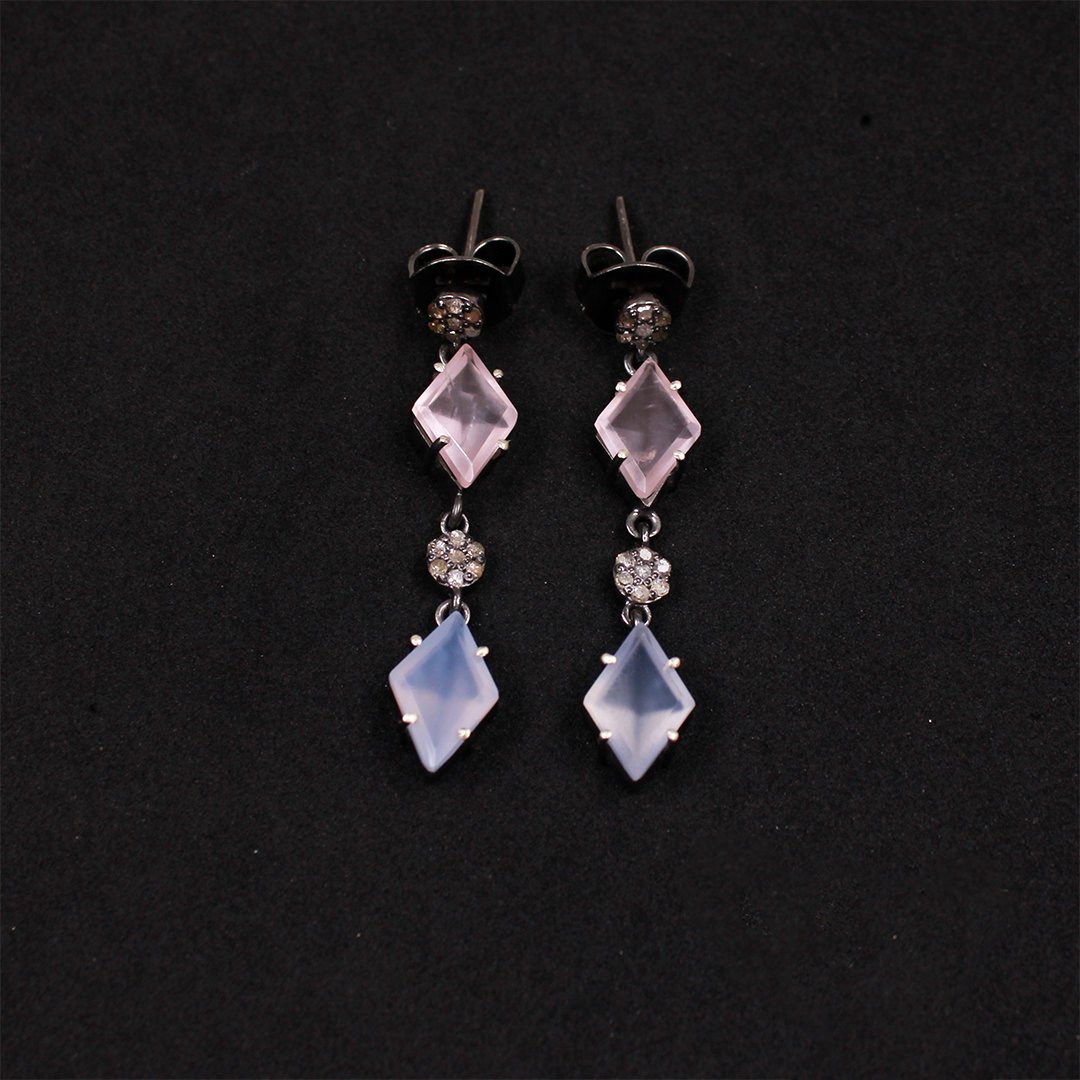 Unique chalcedony earrings with diamond accents, sterling silver luxury jewelry