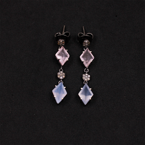 Unique chalcedony earrings with diamond accents, sterling silver luxury jewelry