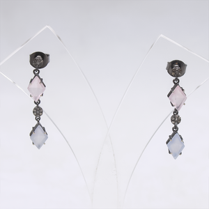 Designer chalcedony and diamond earrings, handmade artisan silver jewelry