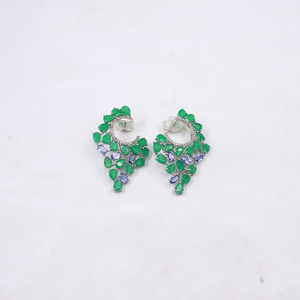 Natural emerald and tanzanite earrings with rosecut diamonds for weddings