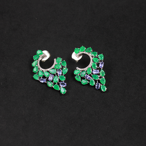 Natural emerald and tanzanite earrings with rosecut diamonds for weddings