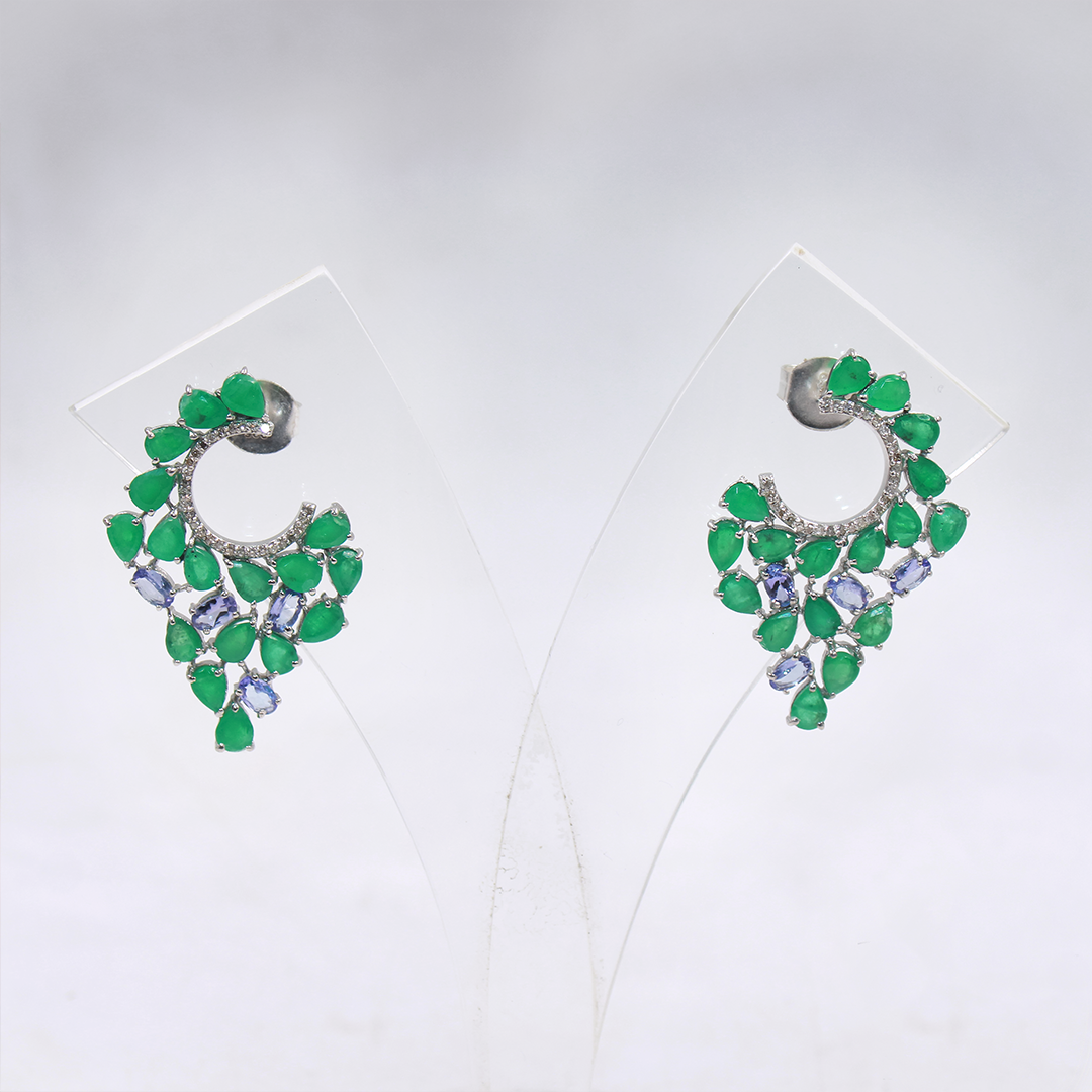 925 silver handmade emerald and tanzanite earrings gift for her