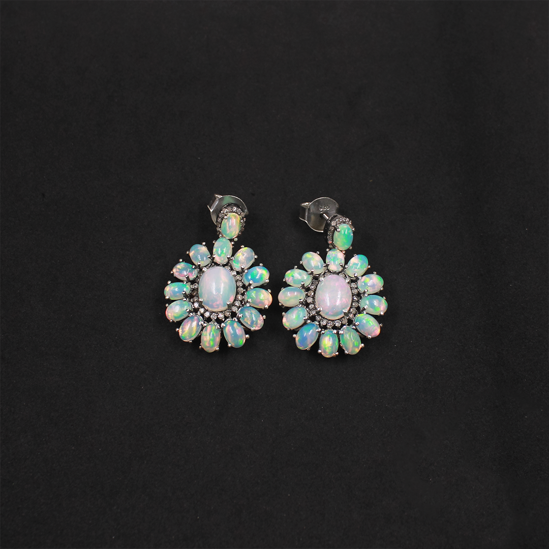 Elegant Ethiopian opal statement earrings, handcrafted in sterling silver