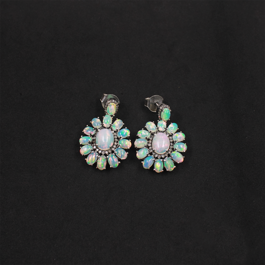 Elegant Ethiopian opal statement earrings, handcrafted in sterling silver