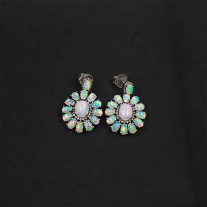 Elegant Ethiopian opal statement earrings, handcrafted in sterling silver