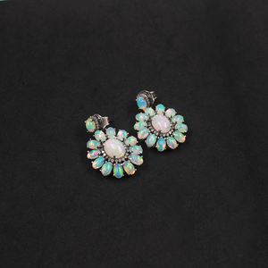 Oxidized silver Ethiopian opal earrings for women