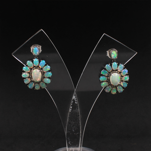 Ethiopian opal drop earrings with rainbow play of color