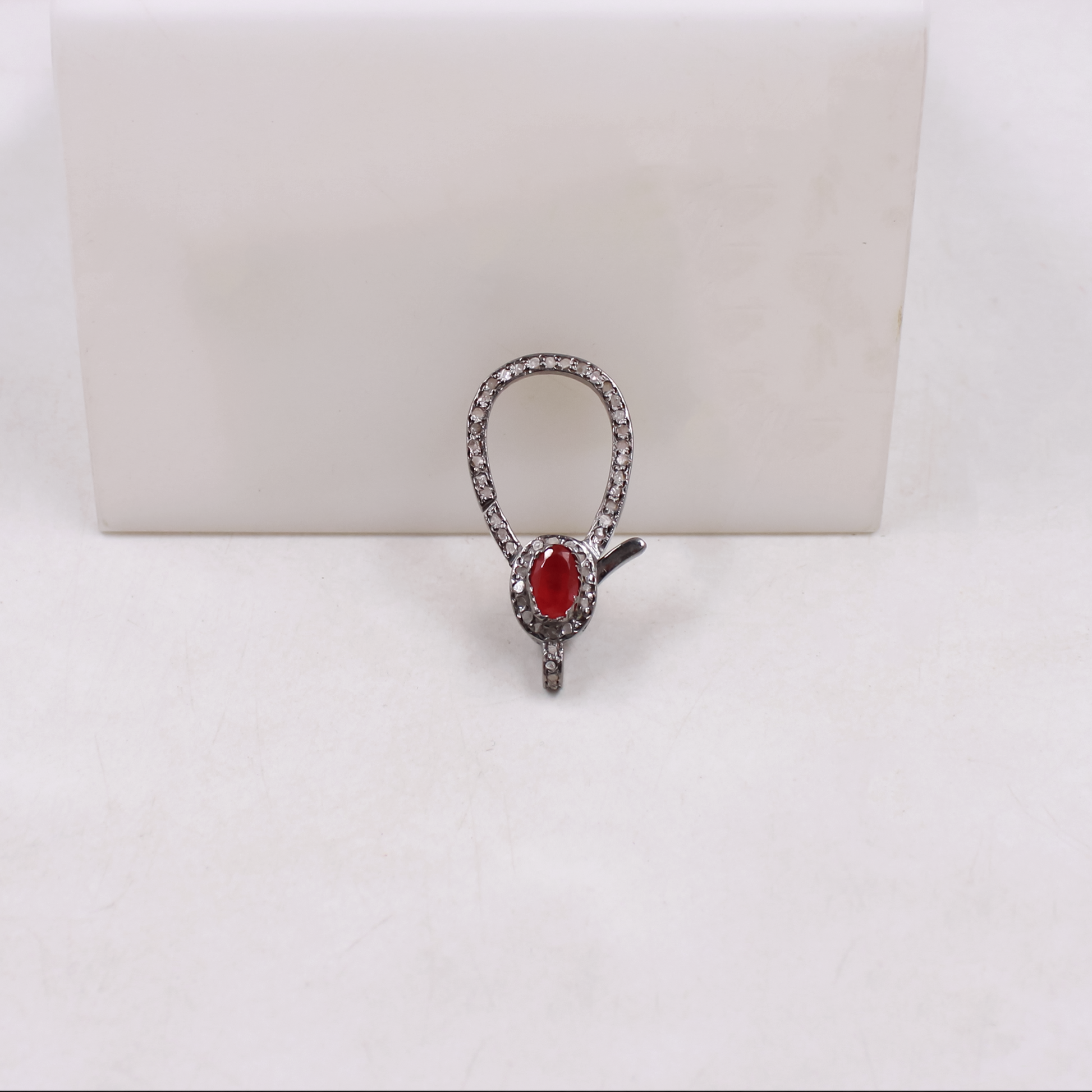 Handmade Natural Rosecut Pave Diamond Lobster Clasps in 925 Sterling Silver | Luxury Jewelry Findings with Emerald, Ruby & Sapphire Accents