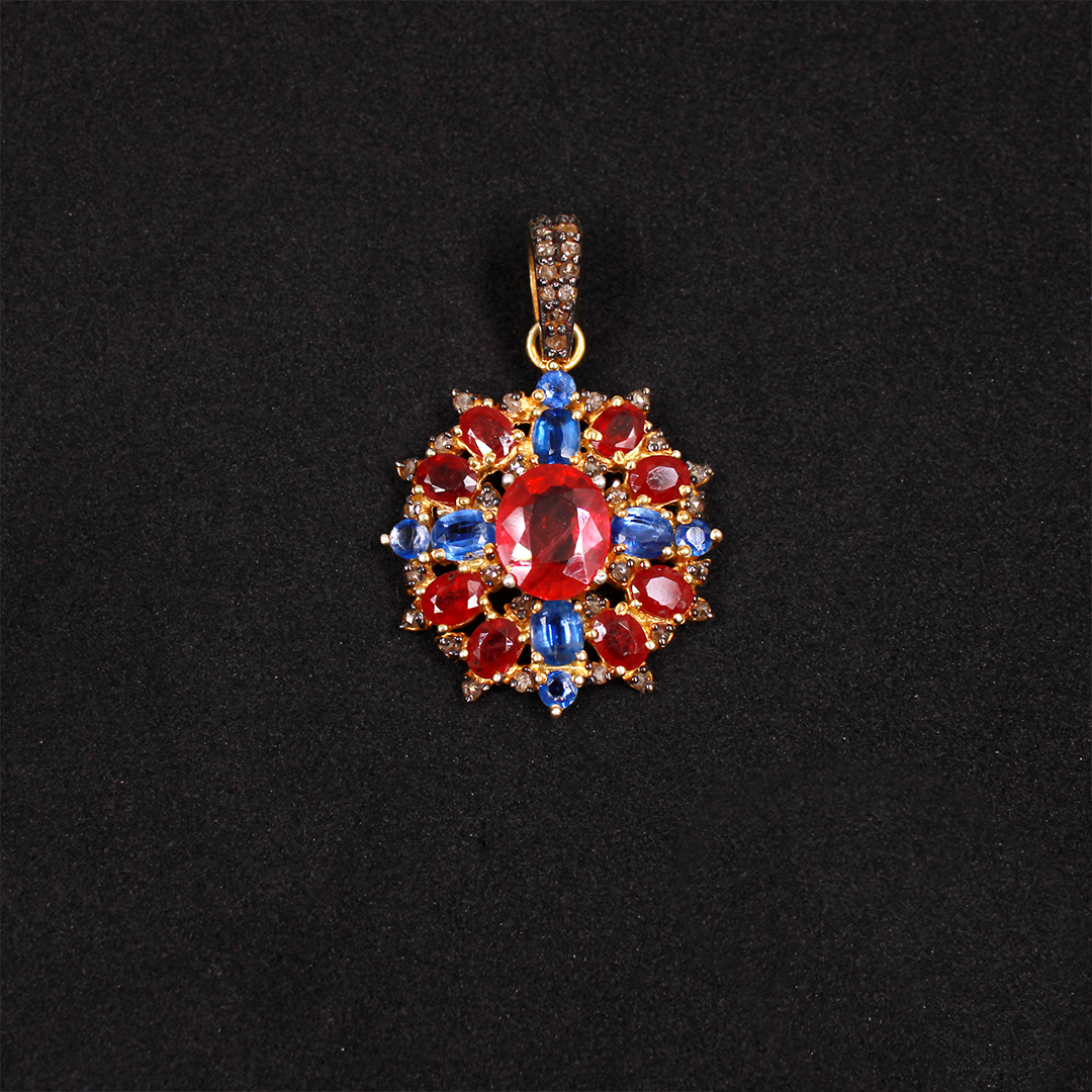 Natural Ruby Pendant with Blue Kyanite and Diamond Accents – Luxury Jewelry Gift for Her