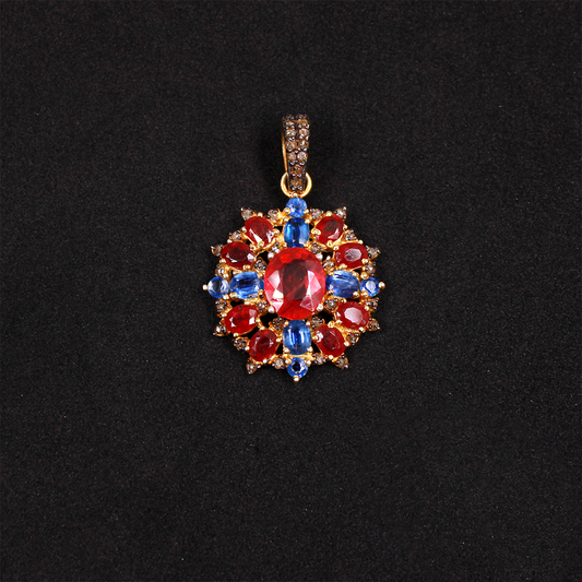 Natural Ruby Pendant with Blue Kyanite and Diamond Accents – Luxury Jewelry Gift for Her