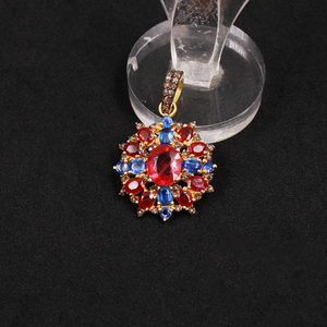 Ruby and Kyanite Multicolor Pendant with Diamond Halo – Vintage-Inspired Jewelry