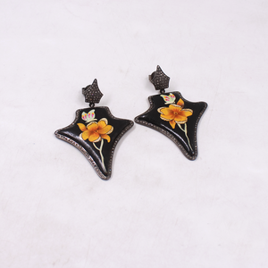 Unique Artistic Wooden Earrings With Diamonds – Sterling Silver Handmade