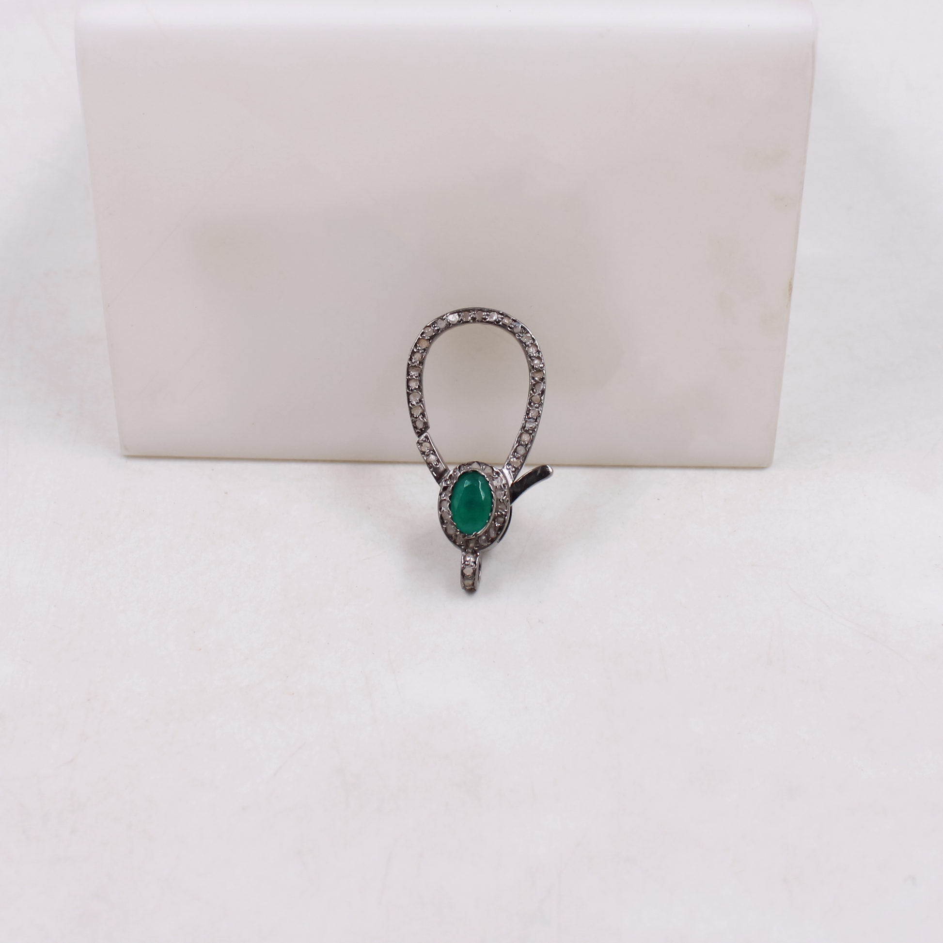 Handmade Natural Rosecut Pave Diamond Lobster Clasps in 925 Sterling Silver | Luxury Jewelry Findings with Emerald, Ruby & Sapphire Accents